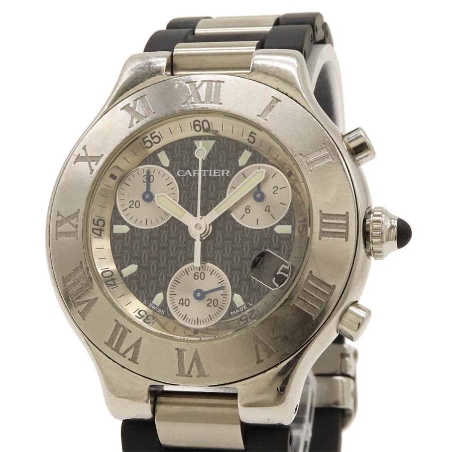 Cartier カルティエ マスト21 ヴァンテアン クロノスカフ クロノグラフ SS ラバー メンズ QZ クォーツ 腕時計 W10125U2 | Cartier | 03