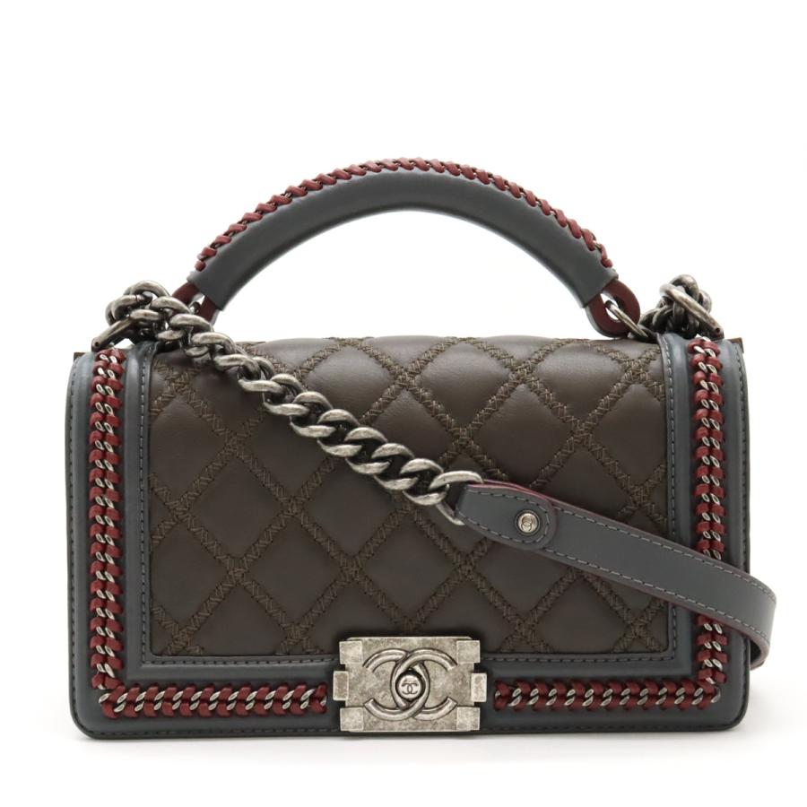 CHANEL シャネル ボーイシャネル トップハンドル フラップ バッグ ラグジュアリー チェーンショルダーバッグ 2WAY レザー ダークカーキ系 | CHANEL