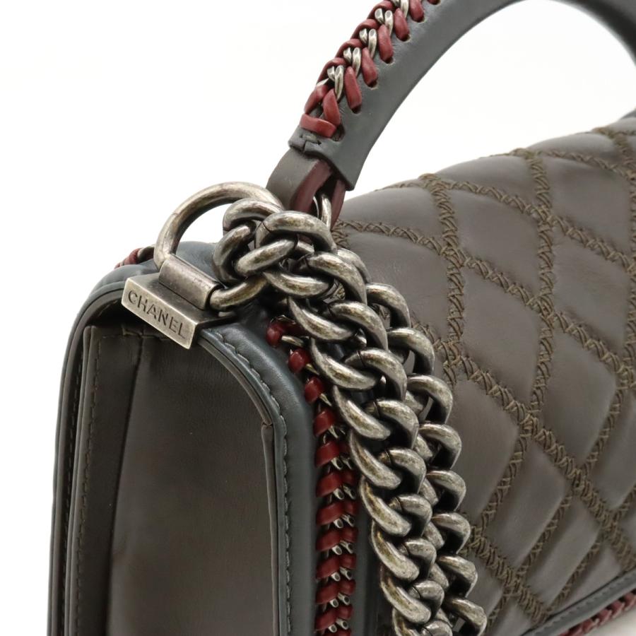 CHANEL シャネル ボーイシャネル トップハンドル フラップ バッグ ラグジュアリー チェーンショルダーバッグ 2WAY レザー ダークカーキ系 | CHANEL | 05