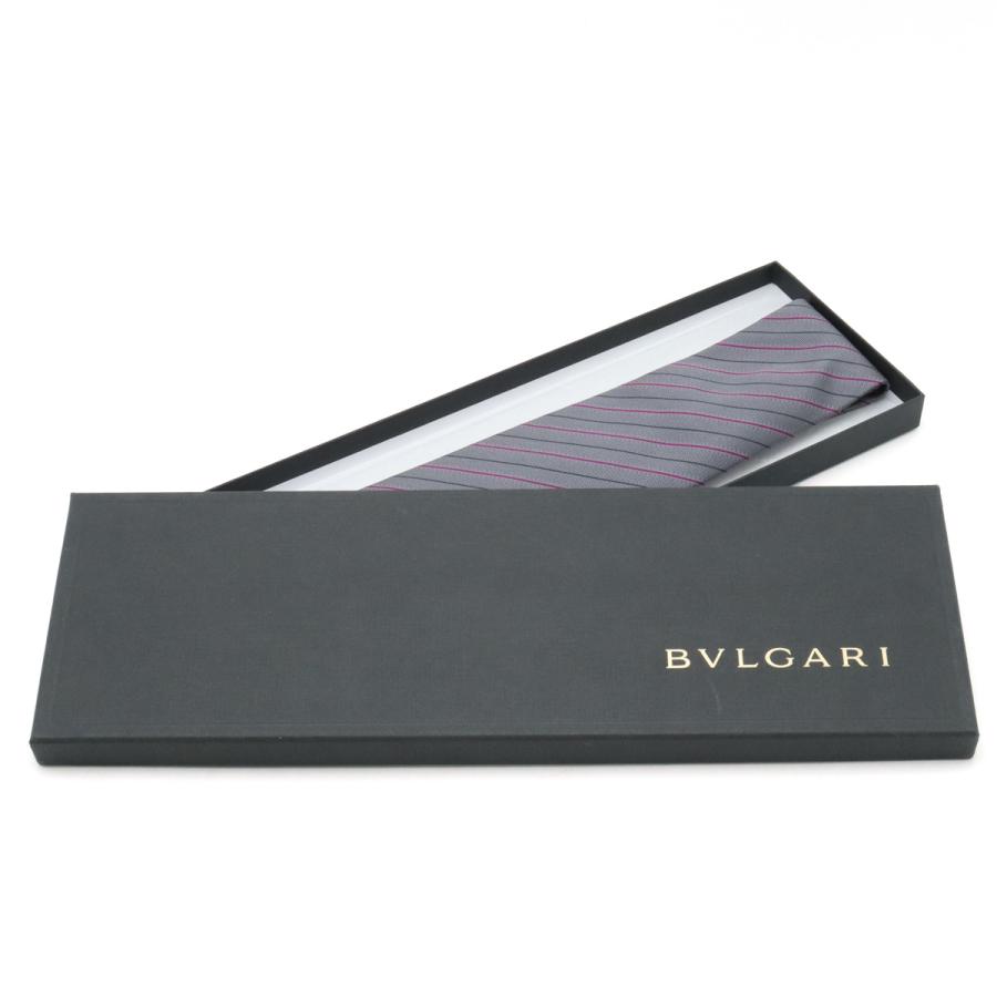 BVLGARI ブルガリ セブンフォールド ネクタイ ストライプ 英国式 シルク100% グレー パープル 灰色 紫 BVLGARI（ブルガリ） セブンフォールド ネクタイ ストライプ 英国式