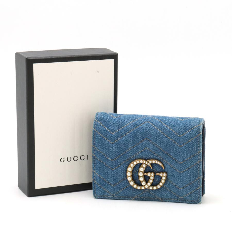 GUCCI グッチ GGマーモント 2つ折財布 二つ折り財布 コンパクトウォレット デニム レザー パール ライトブルー 青 466492 | GUCCI | 07