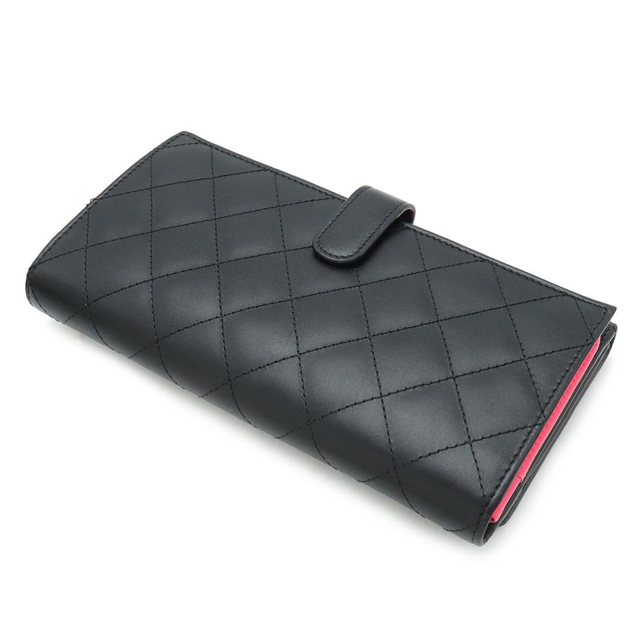 CHANEL シャネル 長財布 カンボンライン 中古 黒 ブラック 現状お渡し Used CHANEL シャネル 長財布 カンボンライン カーフレザー