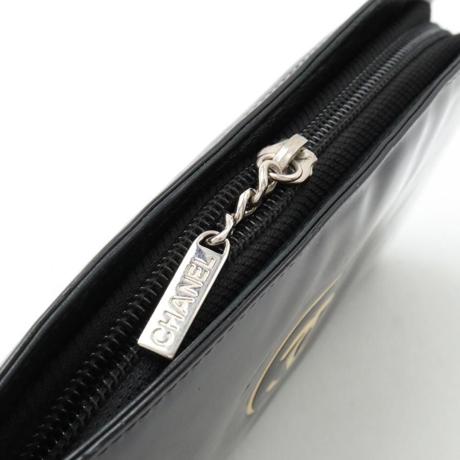 CHANEL シャネル メイクアップ ココマーク ラウンドファスナー 長財布 エナメル パテントレザー ブラック 黒 シルバー金具 A47662 | CHANEL | 04