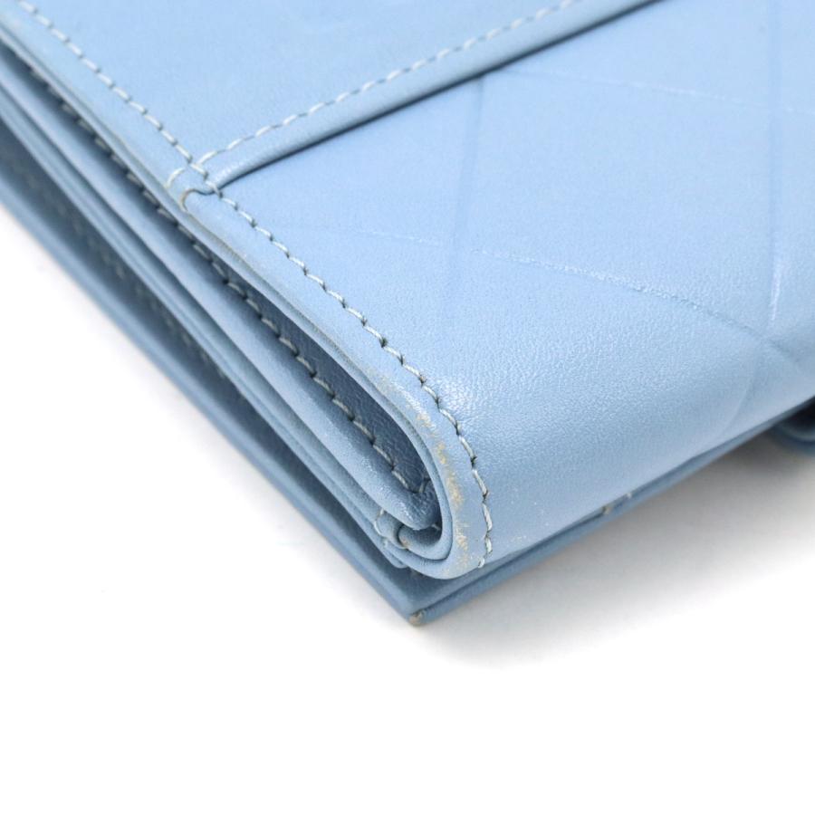 CHANEL シャネル マトラッセ ロゴ 2つ折財布 二つ折り Wホック財布 ダブルホック レザー ダスティブルー シルバー金具 | CHANEL | 02