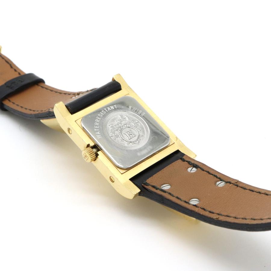HERMES エルメス メドール ホワイト文字盤 GP ゴールドメッキ ブラック 黒 レザー レディース クォーツ 腕時計 刻印○X ME1.201 | HERMES | 06