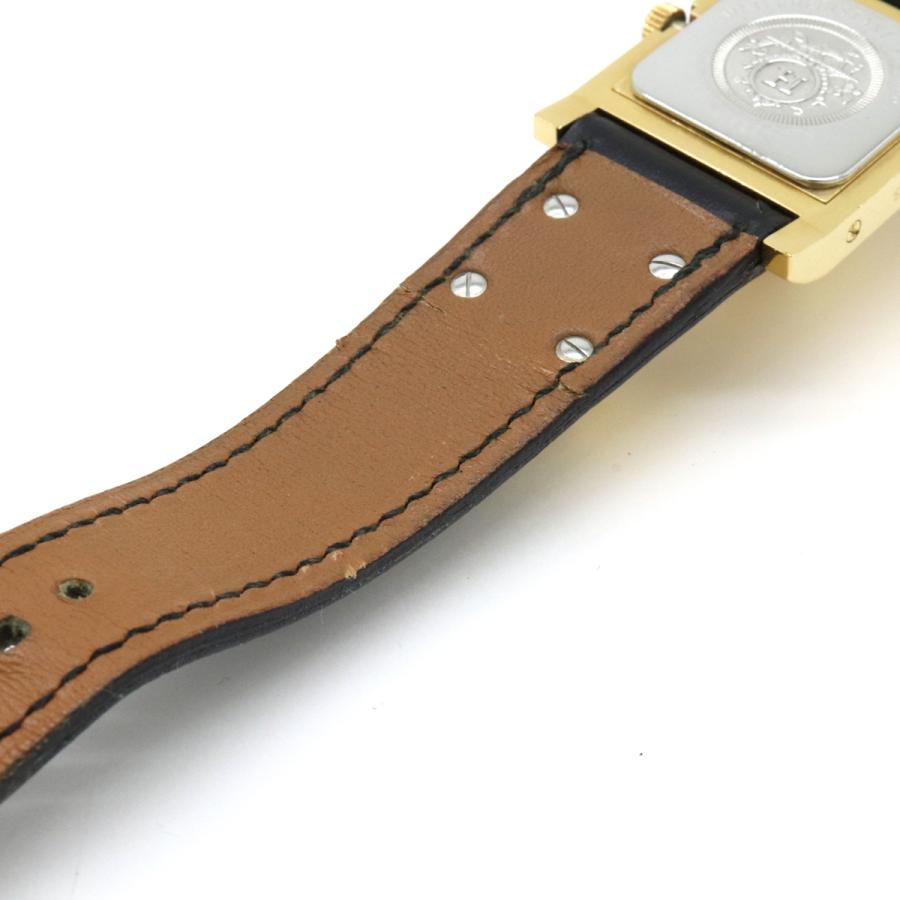 HERMES エルメス メドール ホワイト文字盤 GP ゴールドメッキ ブラック 黒 レザー レディース クォーツ 腕時計 刻印○X ME1.201 | HERMES | 07