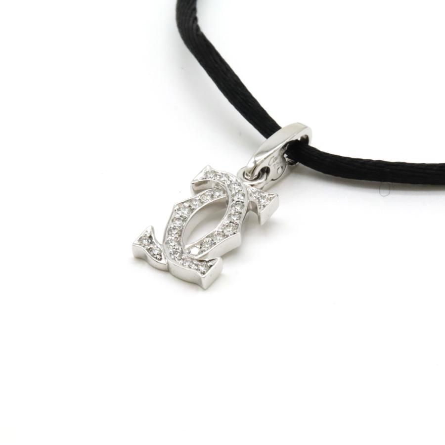 Cartier カルティエ 2C モチーフ C2 ネックレス チョーカー トップ ヘッド チャーム シルクコード K18WG ホワイトゴールド ダイヤモンド | Cartier | 02