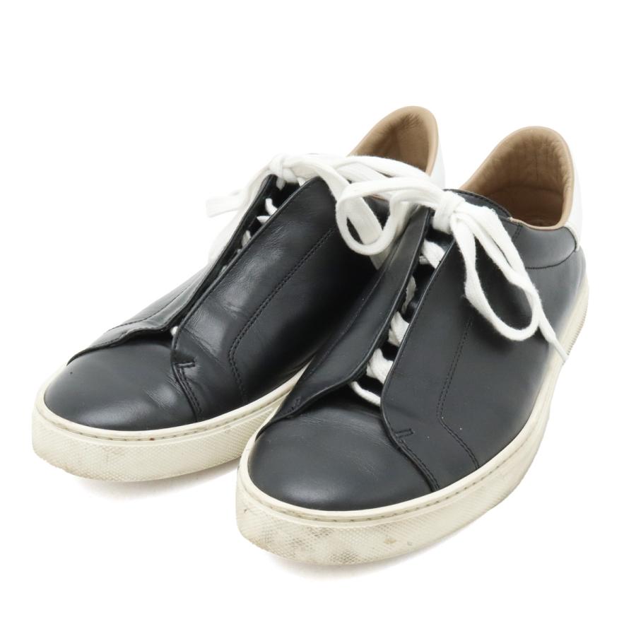 HERMES エルメス スニーカー シューズ レザー ブラック 黒 ホワイト 白 日本サイズ約25.5-26cm | HERMES