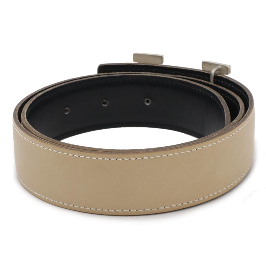 HERMES エルメス Hベルト リバーシブル レザー サンドベージュ ブラック 黒 シルバー金具 #70 □E刻印 | HERMES | 01