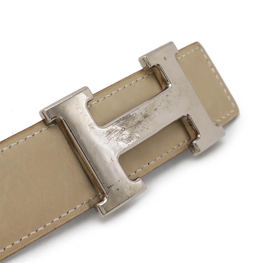 HERMES エルメス Hベルト リバーシブル レザー サンドベージュ ブラック 黒 シルバー金具 #70 □E刻印 | HERMES | 02