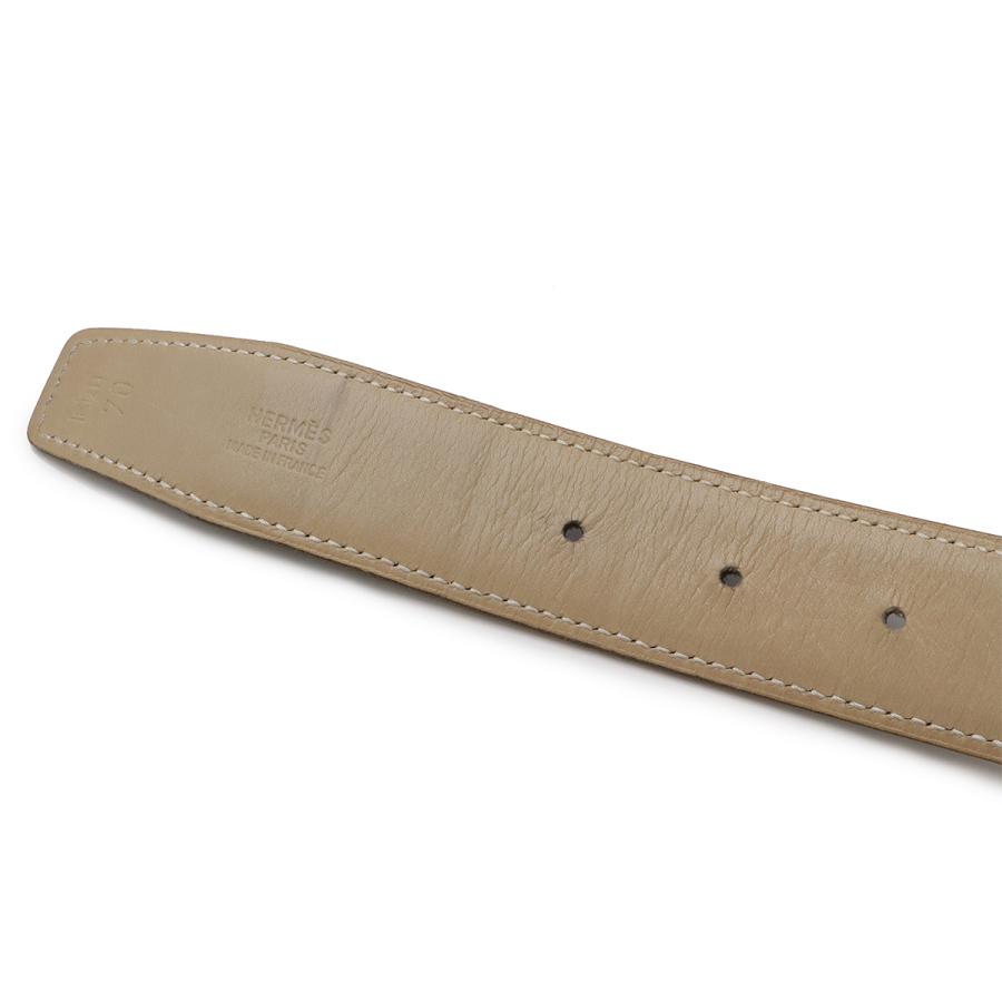 HERMES エルメス Hベルト リバーシブル レザー サンドベージュ ブラック 黒 シルバー金具 #70 □E刻印 | HERMES | 07