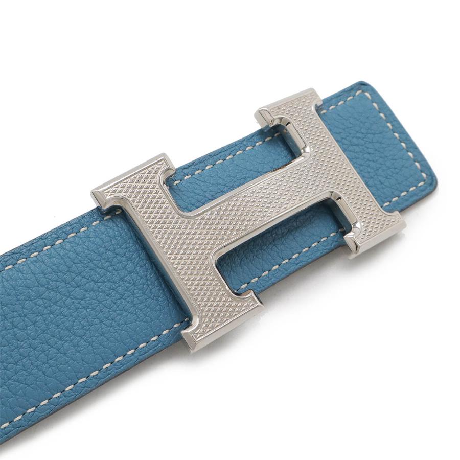 HERMES エルメス Hギヨシェ Hベルト リバーシブル レザー ブルージーン 青 ブラック 黒 シルバー金具 #80 □P刻印 | HERMES | 02