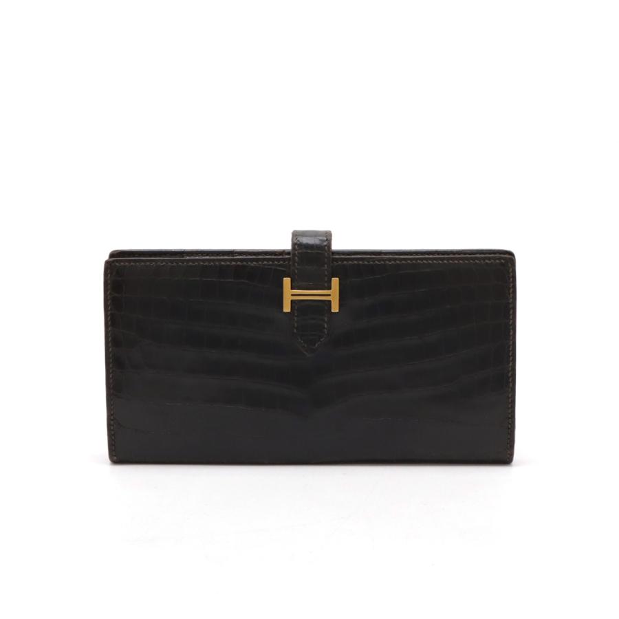 HERMES ベアンコンパクト ベージュ クロコダイル 二つ折り財布