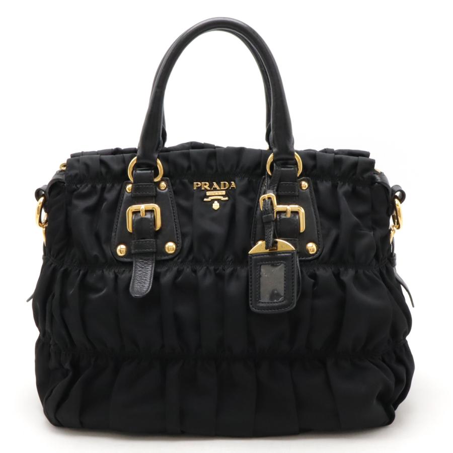 PRADA プラダ ギャザー トートバッグ ハンドバッグ ナイロン レザー 