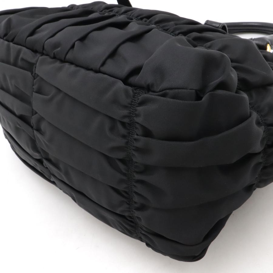 PRADA プラダ ギャザー トートバッグ ハンドバッグ ナイロン レザー 
