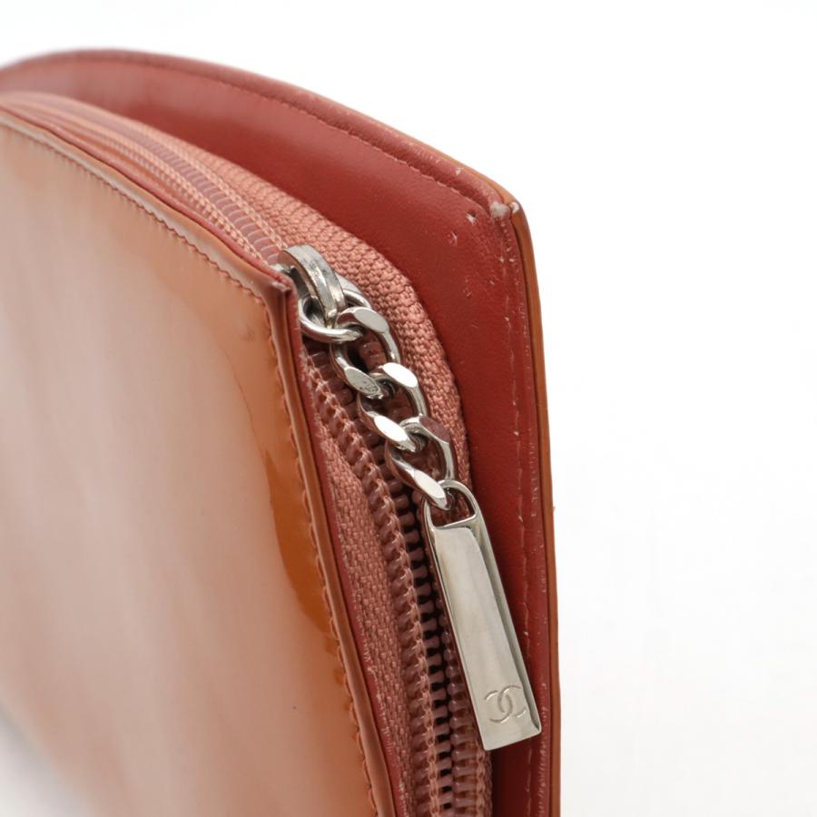 CHANEL シャネル メイクアップ ココマーク ラウンドファスナー 長財布 エナメル パテントレザー オレンジ シルバー金具 A47662 | CHANEL | 03