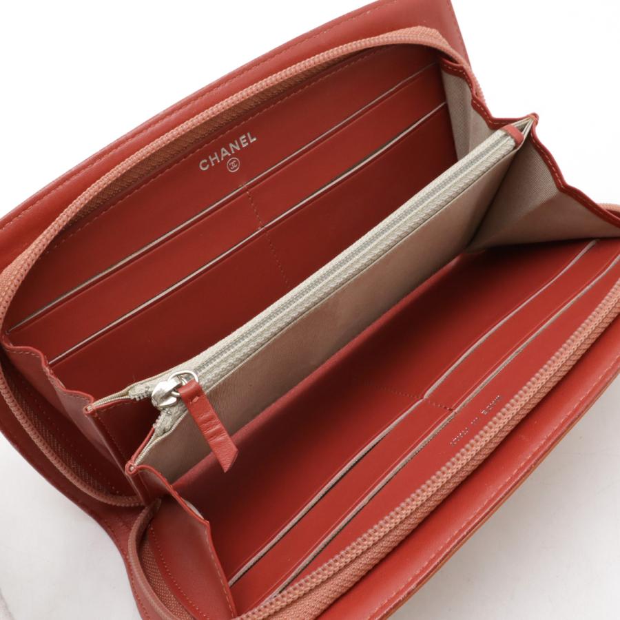 CHANEL シャネル メイクアップ ココマーク ラウンドファスナー 長財布 エナメル パテントレザー オレンジ シルバー金具 A47662 | CHANEL | 04