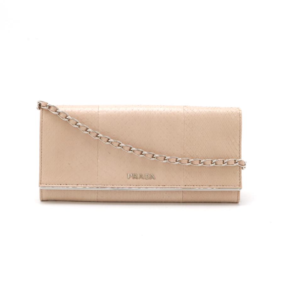PRADA プラダ AYERS METAL チェーンウォレット ショルダーバッグ 2WAY クラッチバッグ パイソン レザー NUDO ベージュ 海外ブティック購入品 1MT290 | PRADA