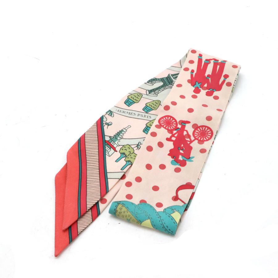 HERMES エルメス TWELL ツイリー ツイル トゥイリー スカーフ Les Nouveaux Amoureux de Paris 新パリの恋人たち シルク100% ピンク | HERMES