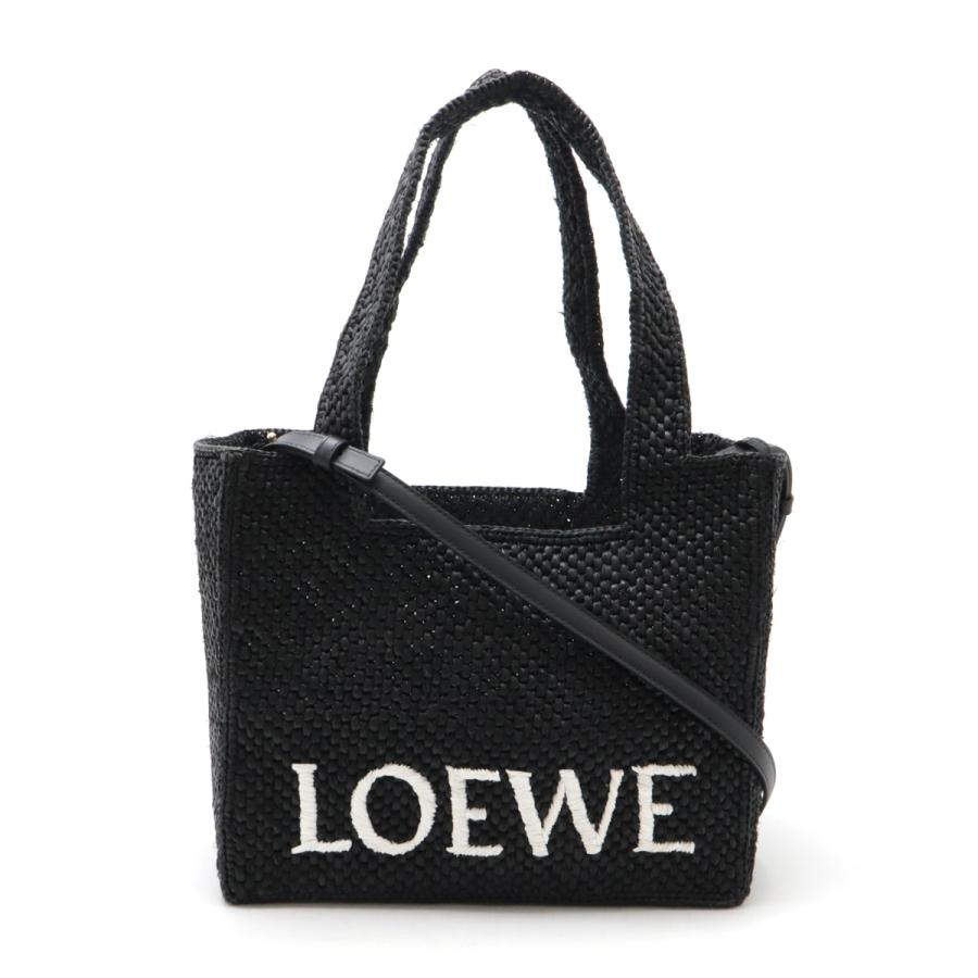 LOEWE ロエベ ロエベフォント トート ミディアム トートバッグ 2WAY ショルダーバッグ ラフィア レザー ブラック 黒 ホワイト 白 A685B61X01 | LOEWE