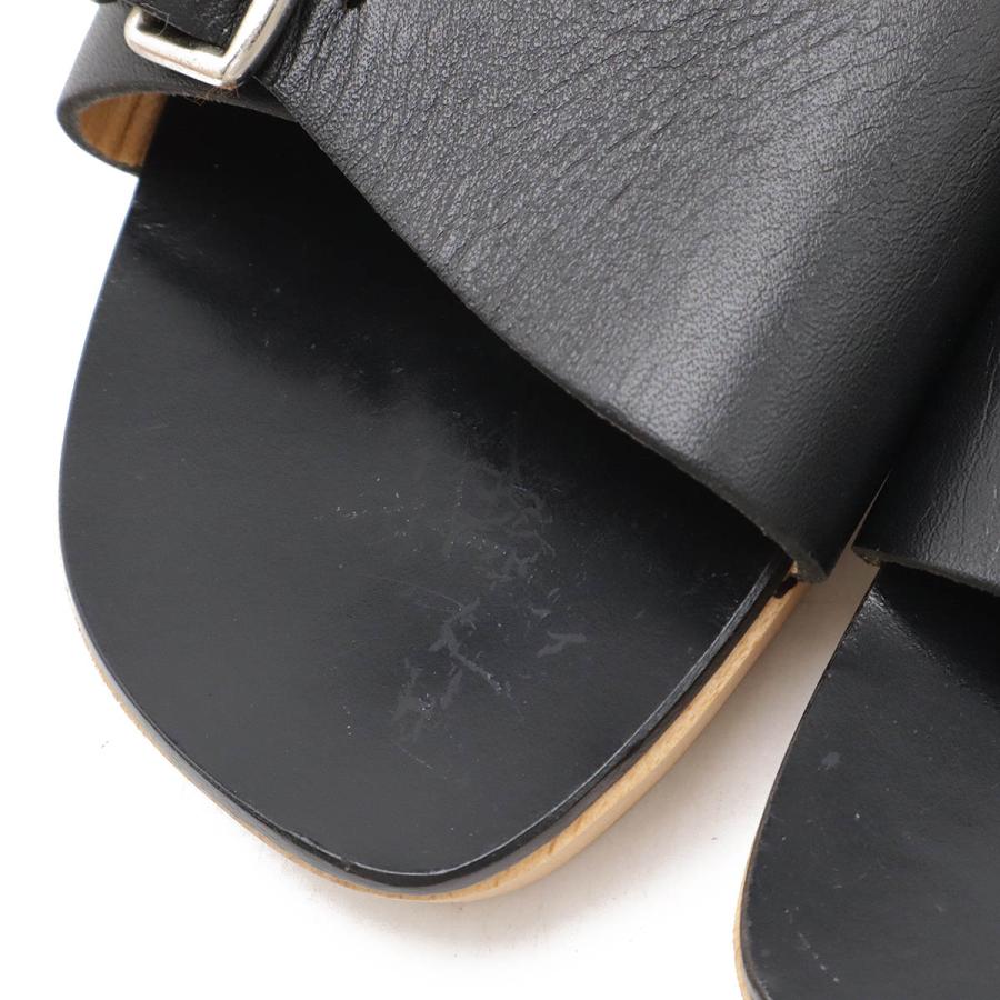 HERMES エルメス ウッドサンダル ミュール ベルトモチーフ レザー ブラック 黒 シルバー金具 #37 日本サイズ約24cm | HERMES | 06