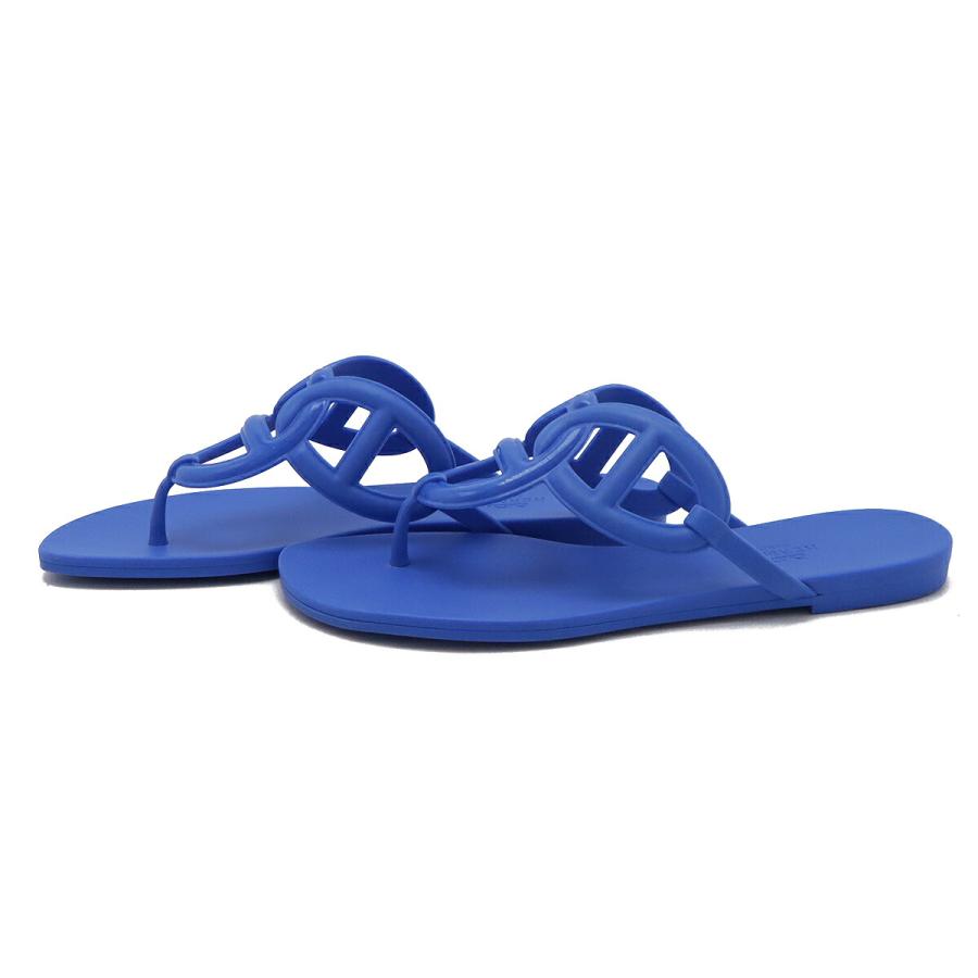 HERMES エルメス エジェリ シェーヌダンクル ビーチサンダル トングサンダル ラバー ブルー 青 #38 日本サイズ約24.5cm | HERMES | 01