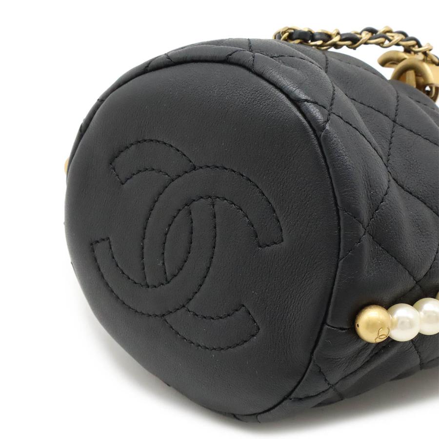 CHANEL シャネル マトラッセ ココマーク パールチェーン ショルダーバッグ ポシェット 巾着 レザー フェイクパール ブラック 黒 31番台  AS2529 CHANEL（シャネル） マトラッセ ココマーク パールチェーン ショルダー