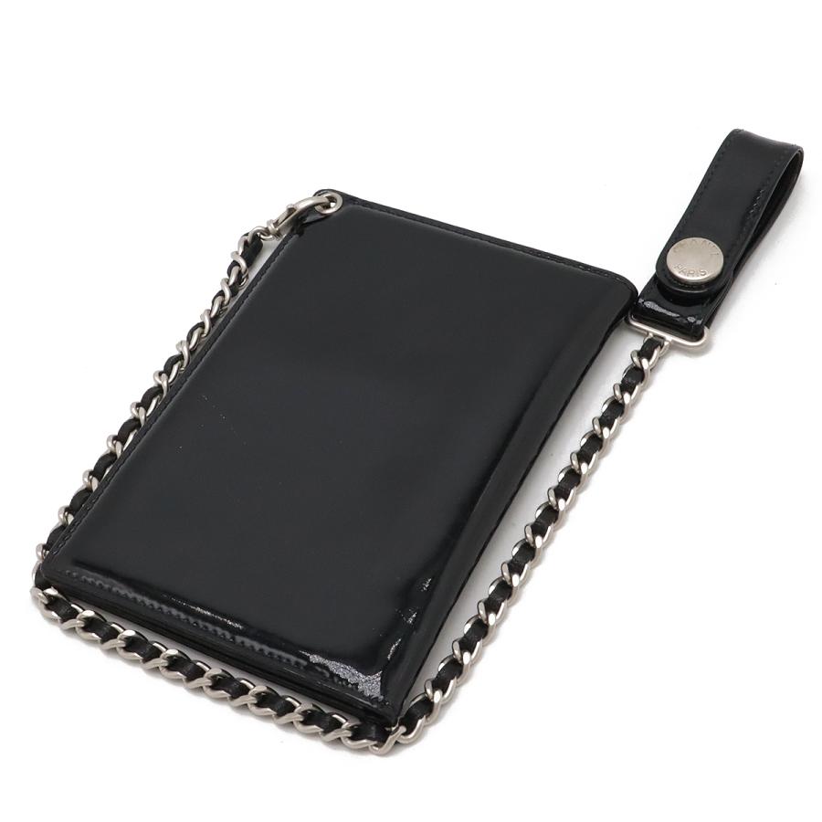 CHANEL シャネル ココマーク パスポートケース パスポートカバー カードケース パテントレザー エナメル ブラック 黒 シルバー金具 チェーン付き | CHANEL | 01