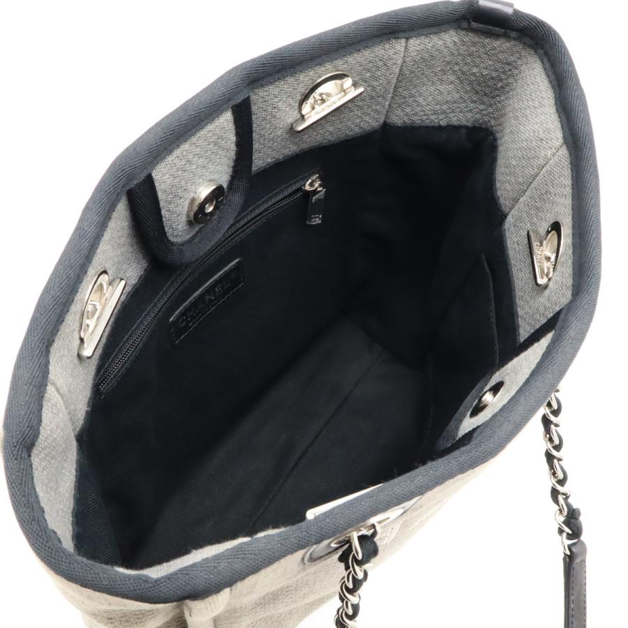 CHANEL シャネル ドーヴィル トートバッグ ショルダーバッグ チェーンショルダー キャンバス レザー グレー系 ブラック 黒 A66939 CHANEL（シャネル） ドーヴィル トートバッグ ショルダーバッグ