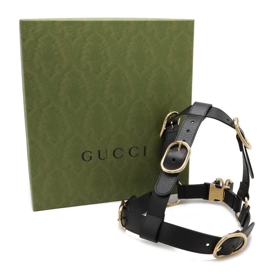 GUCCI 黒 レザー 首輪 ゴールド金具 リードと首輪のセット GUCCI グッチ ペット 犬 ハーネス 胴輪 レザー ブラック 黒