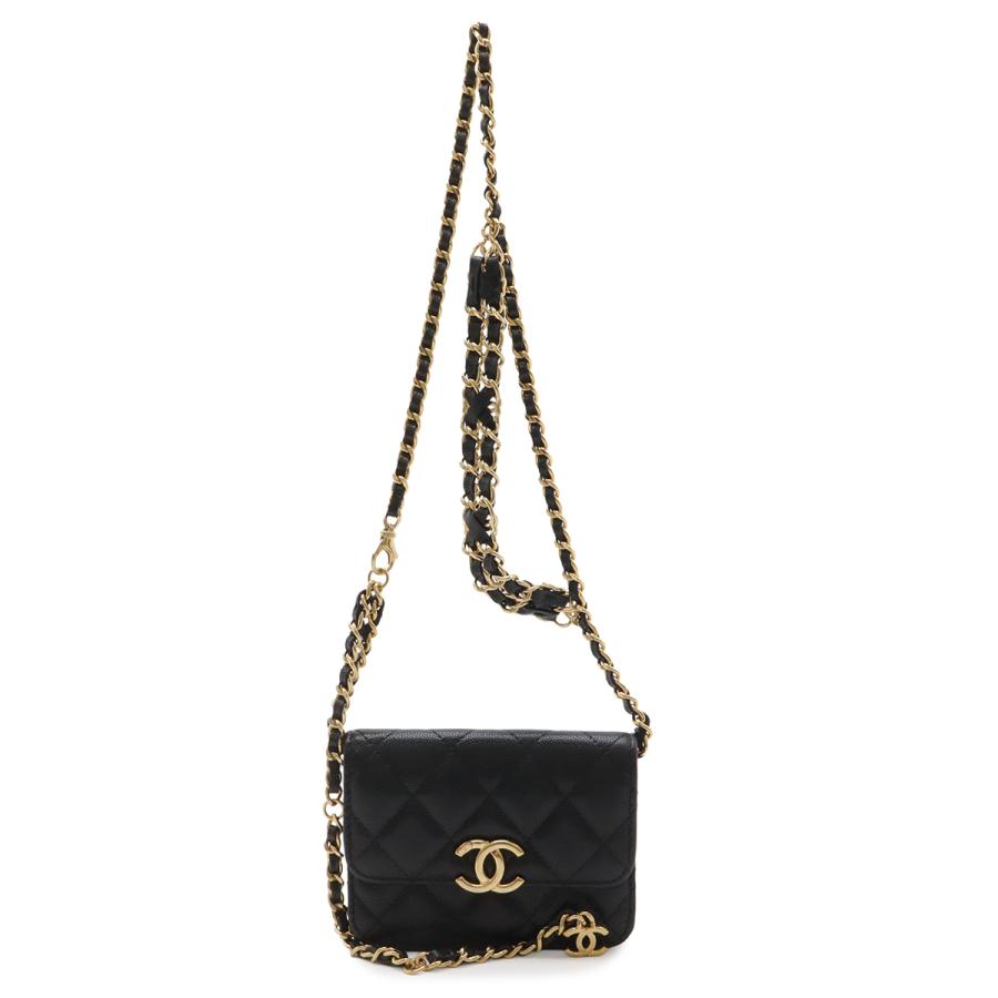CHANEL シャネル マトラッセ ココマーク ベルトバッグ チェーンバッグ ミニバッグ ポーチ キャビアスキン レザー ブラック 黒 | CHANEL