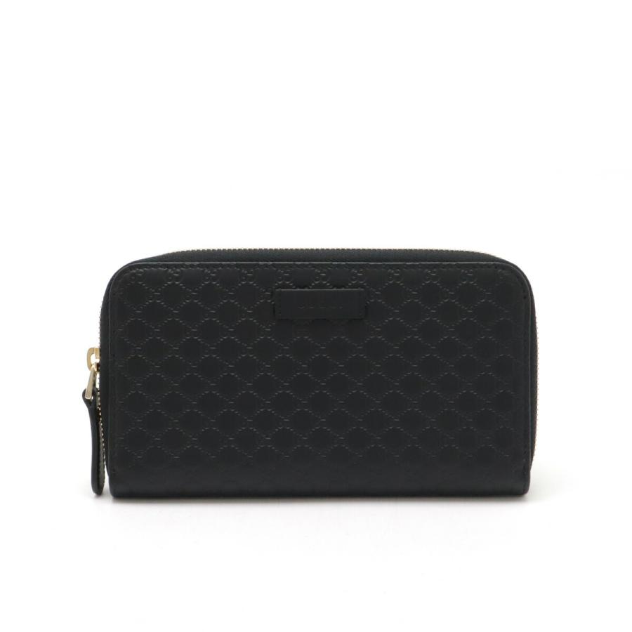 GUCCI グッチ マイクログッチシマ ラウンドファスナー 長財布 レザー ブラック 黒 ゴールド金具 アウトレット品 449391 | GUCCI