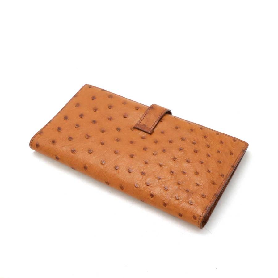 HERMES エルメス ベアン クラシック 2つ折長財布 二つ折り長財布 オーストリッチ レザー ライトブラウン ゴールド金具 □A刻印 | HERMES | 01