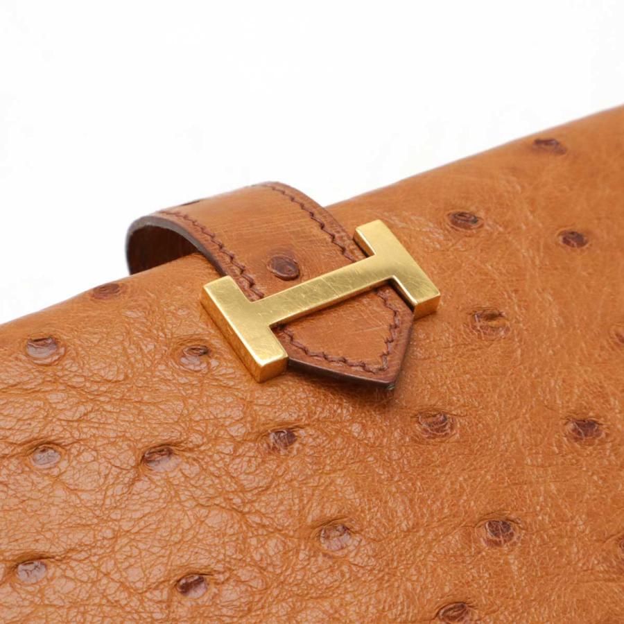HERMES エルメス ベアン クラシック 2つ折長財布 二つ折り長財布 オーストリッチ レザー ライトブラウン ゴールド金具 □A刻印 | HERMES | 03