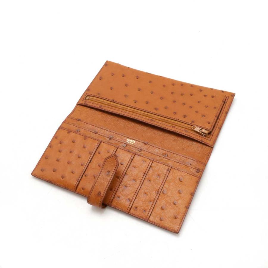 HERMES エルメス ベアン クラシック 2つ折長財布 二つ折り長財布 オーストリッチ レザー ライトブラウン ゴールド金具 □A刻印 | HERMES | 04