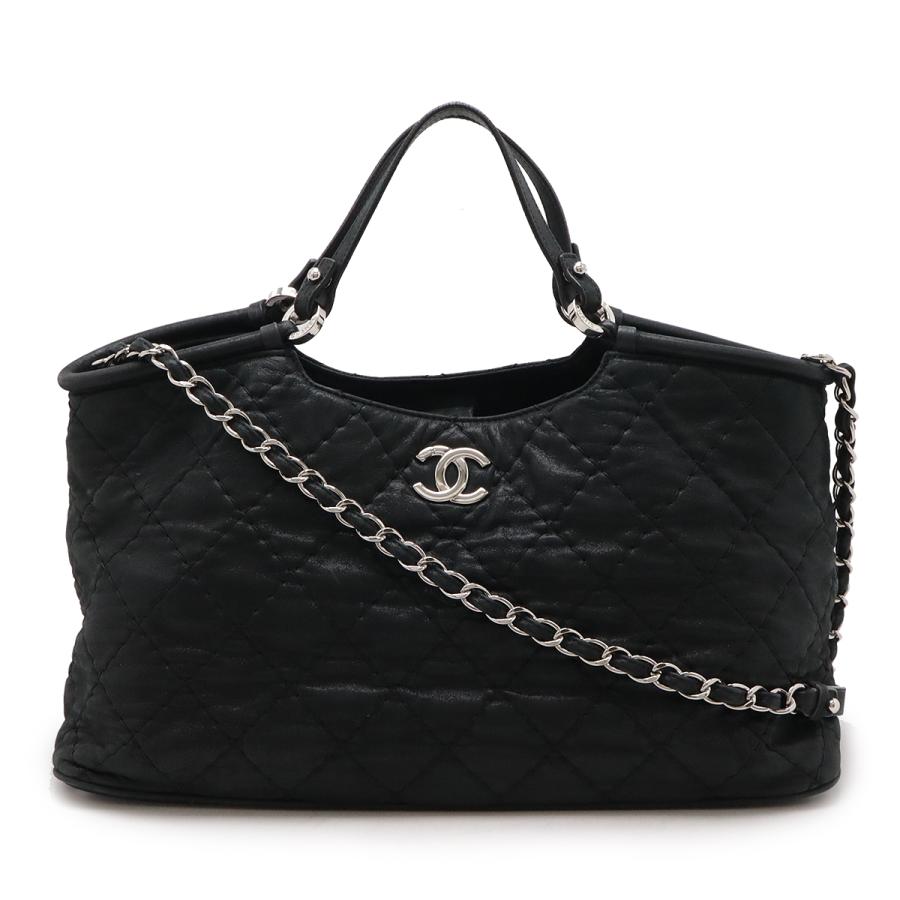 CHANEL 黒 レザー バッグ CHANEL（シャネル） ワイルドステッチ ハンドバッグ トートバッグ 2WAY