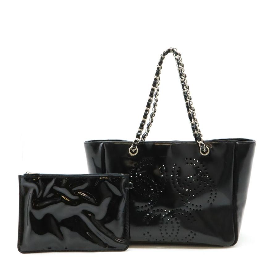 【美品】シャネル CHANEL エナメルトリプルココマーク トート ショルダー黒 CHANEL シャネル ココマーク トリプルココ パンチング トート