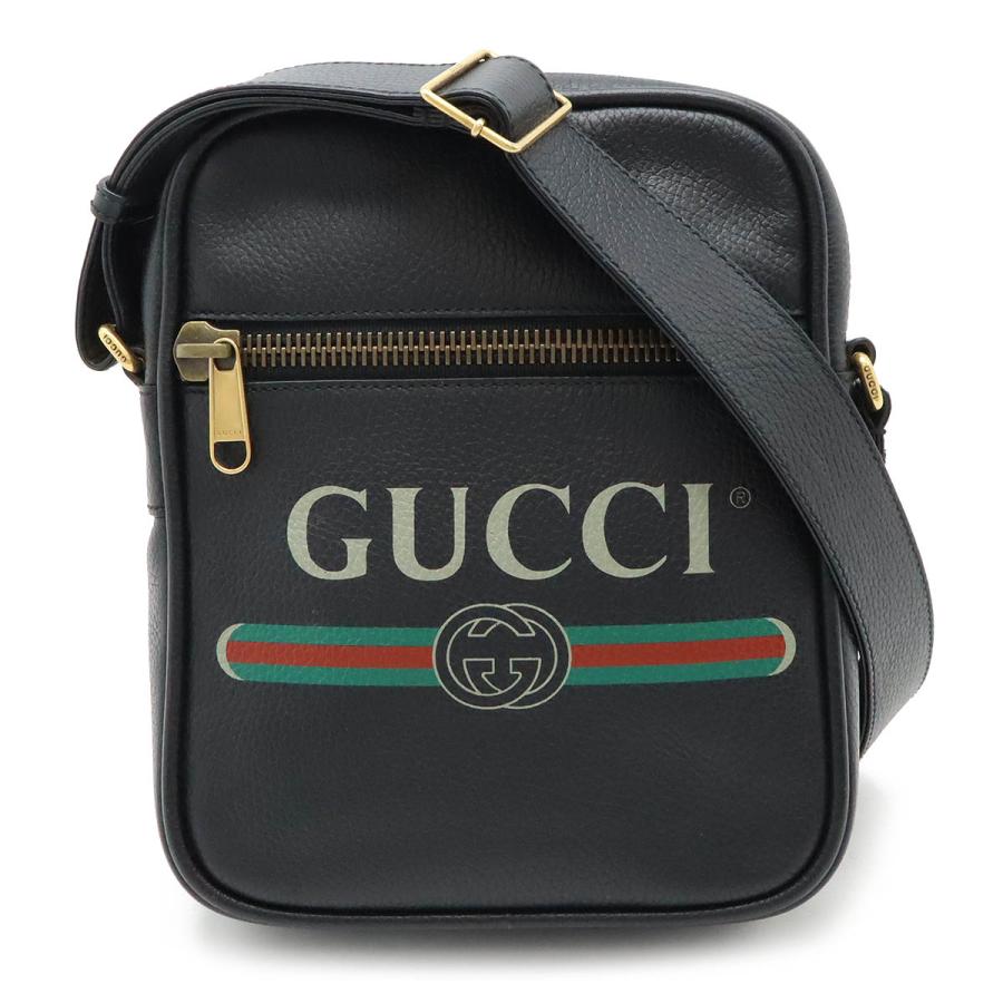 GUCCI グッチ グッチプリント メッセンジャーバッグ ショルダーバッグ 斜め掛け レザー ブラック 黒 ゴールド金具 523591 | GUCCI
