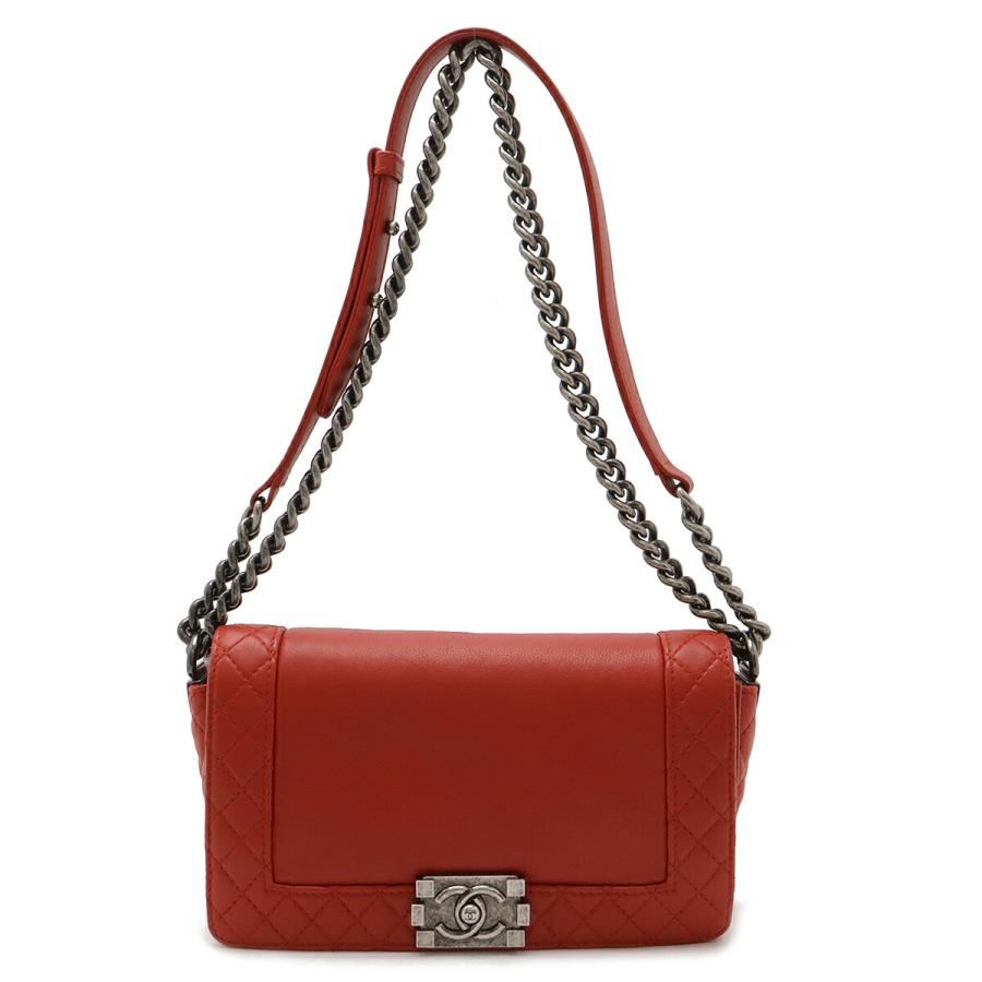 CHANEL シャネル ボーイシャネル ココマーク ミディアム ショルダーバッグ チェーンショルダー レザー レッド 赤 A67948 CHANEL（シャネル） ボーイシャネル ココマーク ミディアム ショルダー
