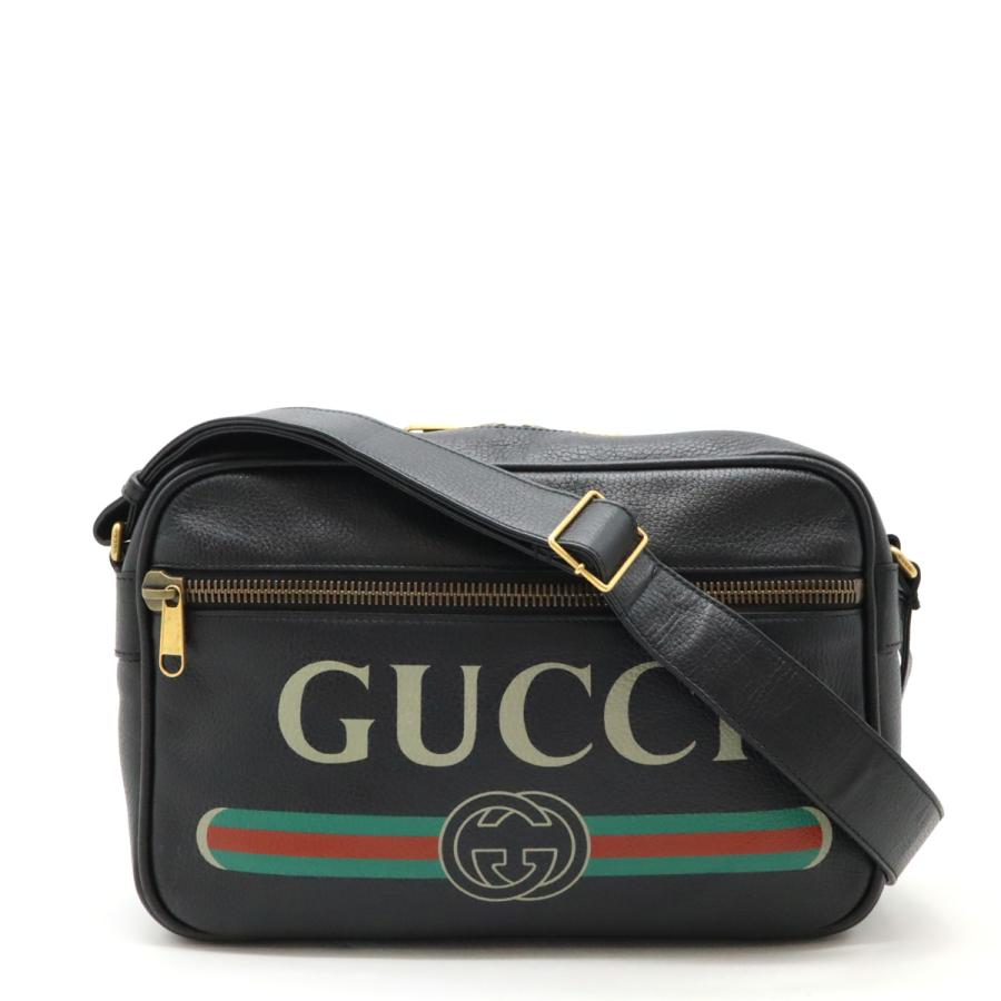 GUCCI グッチ グッチプリント ロゴプリント メッセンジャーバッグ ショルダーバッグ 斜め掛け レザー ブラック 黒 ゴールド金具 523589 | GUCCI