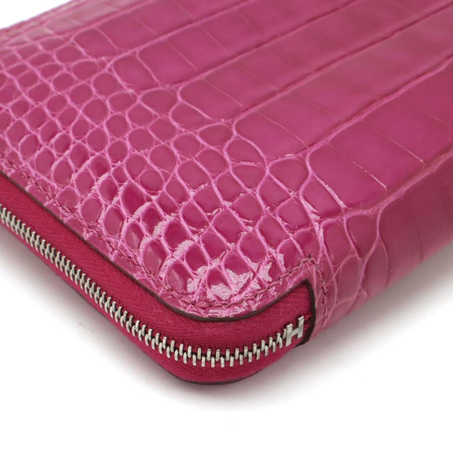 HERMES エルメス アザップロング ラウンドファスナー 長財布 アリゲーター クロコダイル ローズパープル シルバー金具 Y刻印 | HERMES | 02