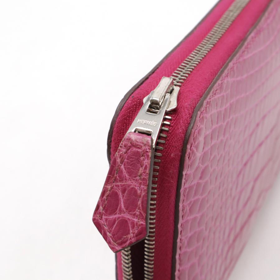 HERMES エルメス アザップロング ラウンドファスナー 長財布 アリゲーター クロコダイル ローズパープル シルバー金具 Y刻印 | HERMES | 03