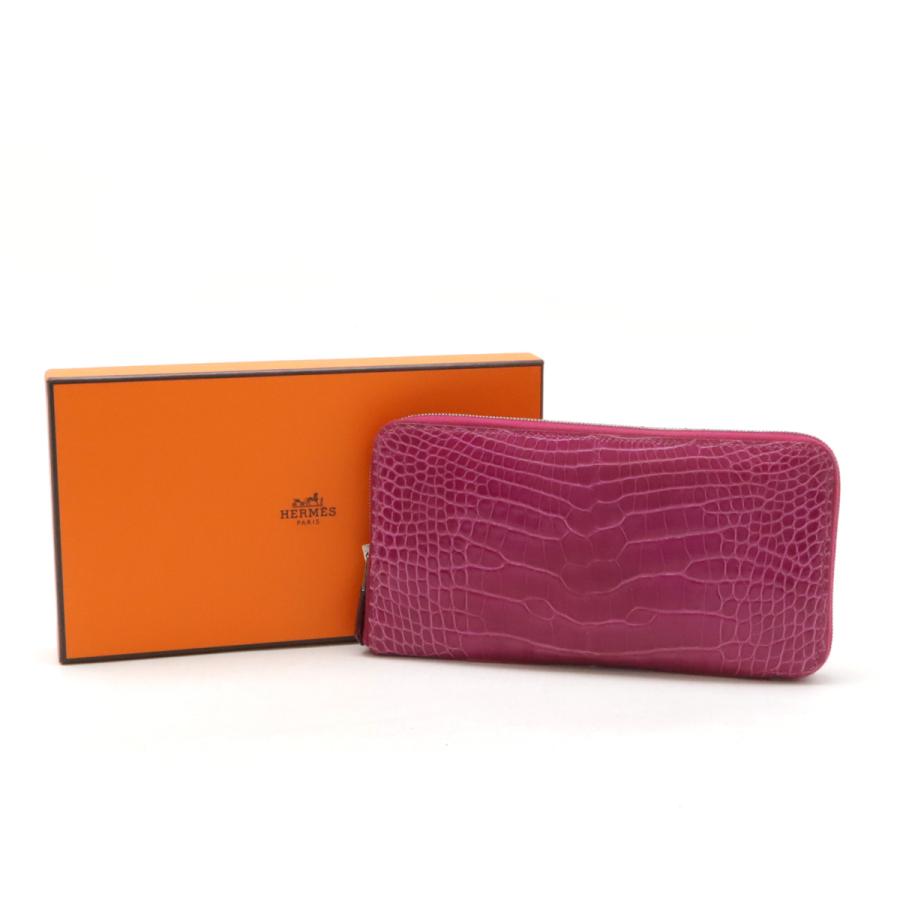 HERMES エルメス アザップロング ラウンドファスナー 長財布 アリゲーター クロコダイル ローズパープル シルバー金具 Y刻印 | HERMES | 07