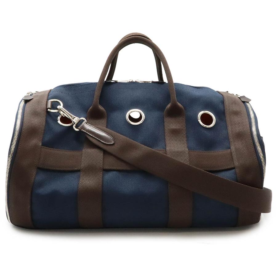 HERMES エルメス ドッグ キャリーバッグ 犬 猫 ペット ボストンバッグ 2WAY ショルダーバッグ キャンバス レザー ネイビー ダークブラウン Z刻印 | HERMES