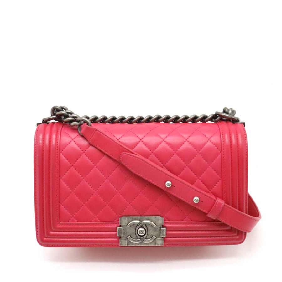 CHANEL シャネル ボーイシャネル マトラッセ ココマーク チェーンショルダー ショルダーバッグ ラムスキン フューシャ ピンク CHANEL（シャネル） ボーイシャネル マトラッセ ココマーク チェーン