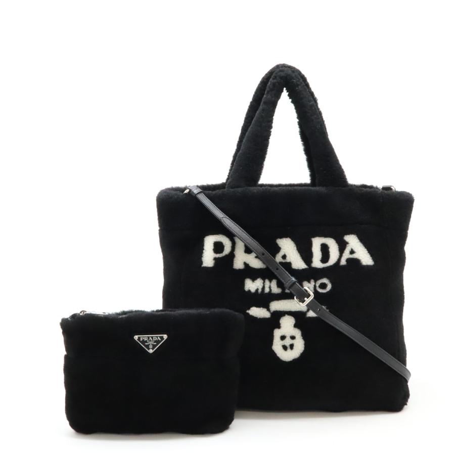 PRADA プラダ テリー トートバッグ ショルダーバッグ 2WAY モントーネ シアリング NERO 黒 ブラック BIANCO 白 ホワイト ポーチ付き | PRADA