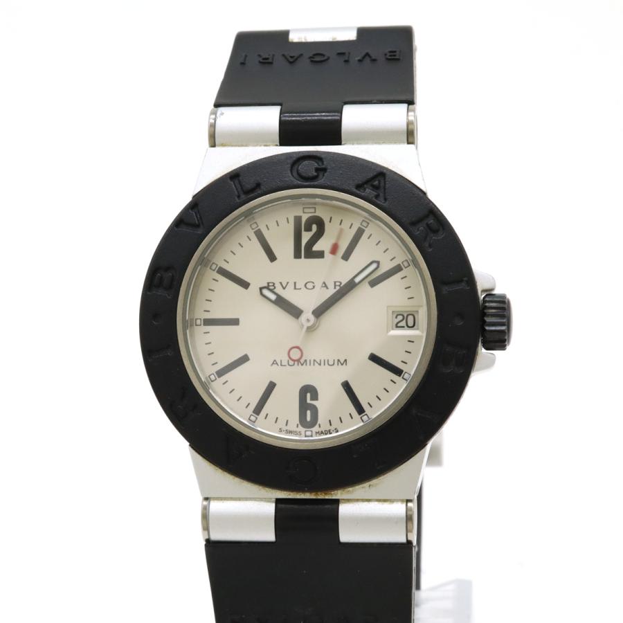 【美品】BVLGARI アルミニウム AL32Aブラック シルバー BVLGARI（ブルガリ） アルミニウム 32mm デイト シルバー文字盤 ユニ
