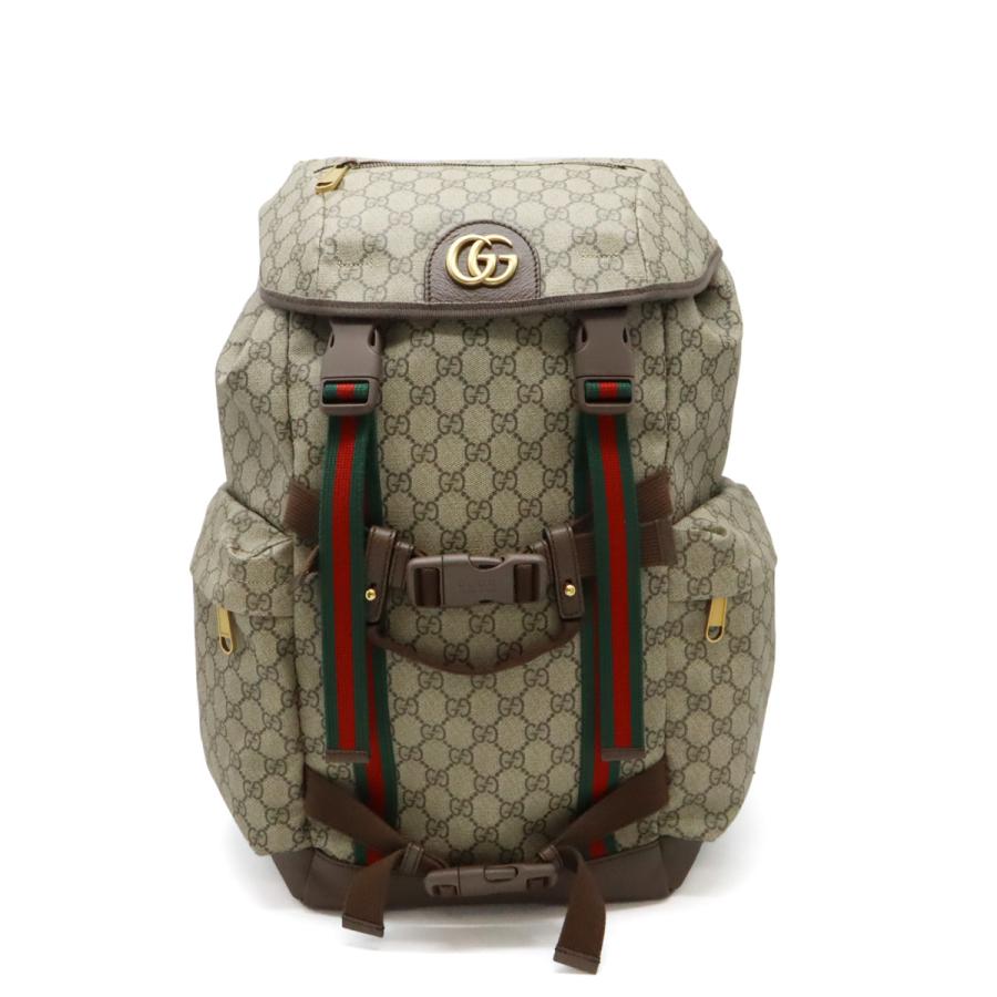 GUCCI グッチ GGスプリーム ウェブライン スケートボード バックパック リュックサック デイパック PVC レザー ベージュ ブラウン 690999 | GUCCI