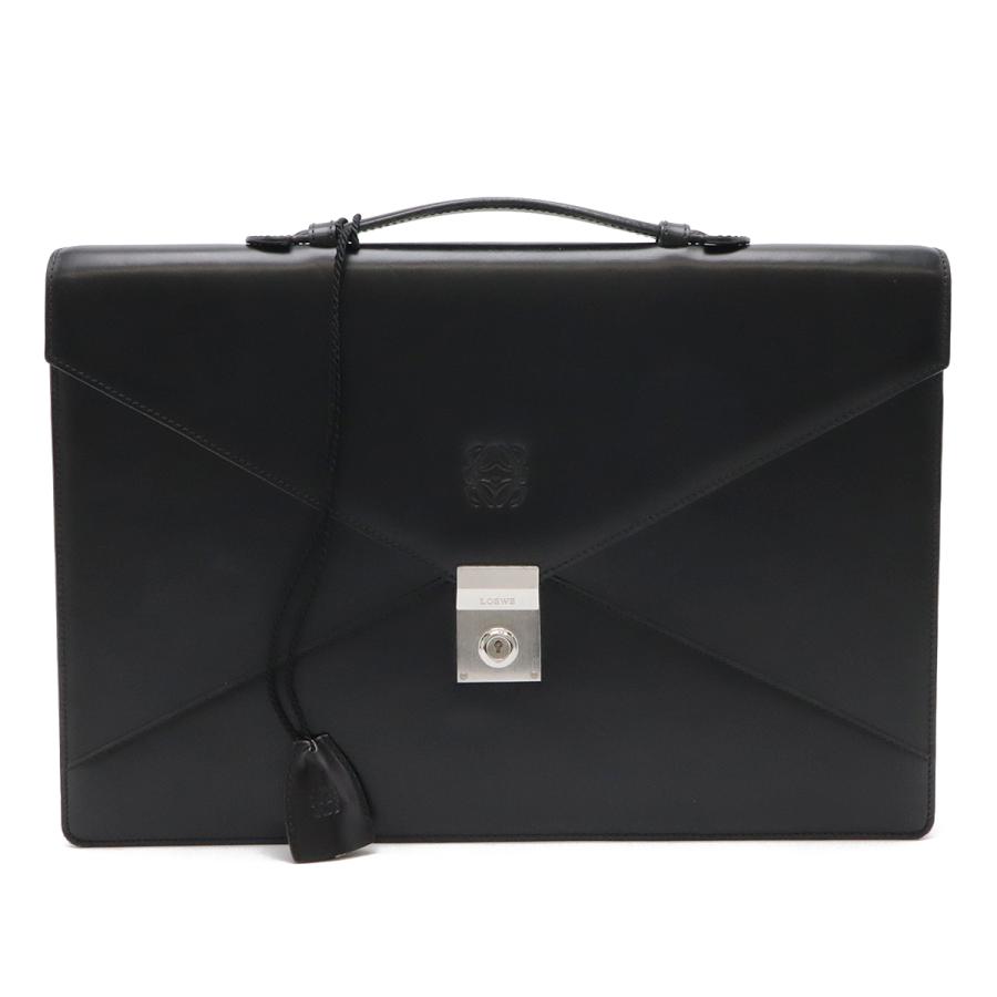 LOEWE ロエベ アナグラム ブリーフケース ビジネスバッグ 書類カバン ハンドバッグ レザー ブラック 黒 シルバー金具 | LOEWE