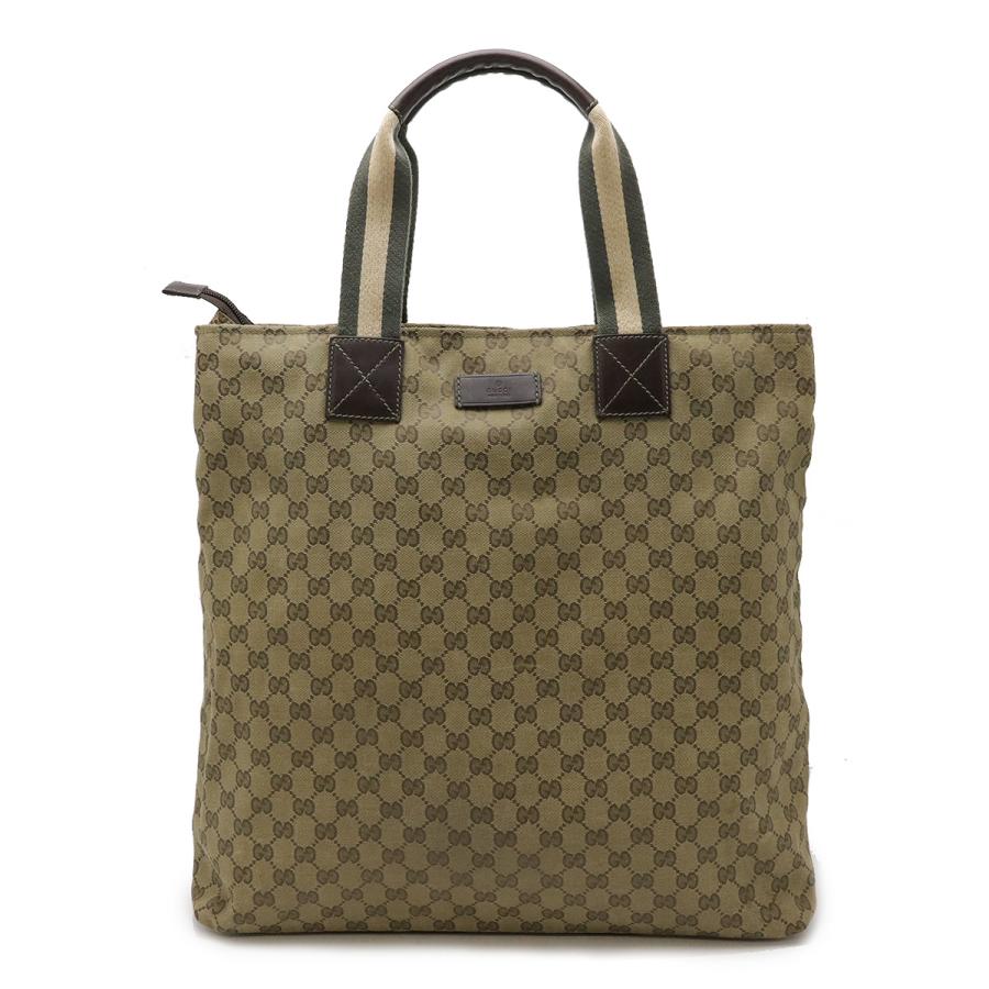 GUCCI グッチ GGキャンバス シェリーライン トートバッグ ラージトート レザー ライトカーキグリーン ダークブラウン ベージュ 131233 | GUCCI